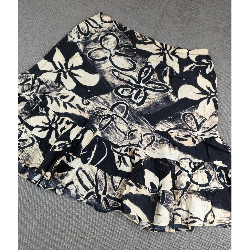 Jams World Skirt Womens L Black Sandshell 50 Year Ruffle Tiered Floral Tropical